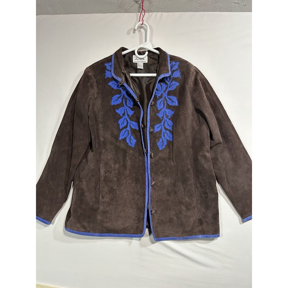 Linea by Louis Dell'Olio Brown Leather Floral Embroidered Jacket L